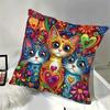 Colorful Abstract Cat Pillowcase, Trippy Psychedelic Art Cushion Cover, Rainbow Feline Decor for Living Room Bedroom Sofa
