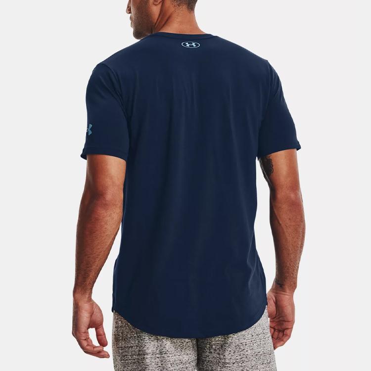 Under Armour Project Rock The Grind Letter Print American Vintage Crew Neck T-Shirt Men Tops College-Blue 1370479-408