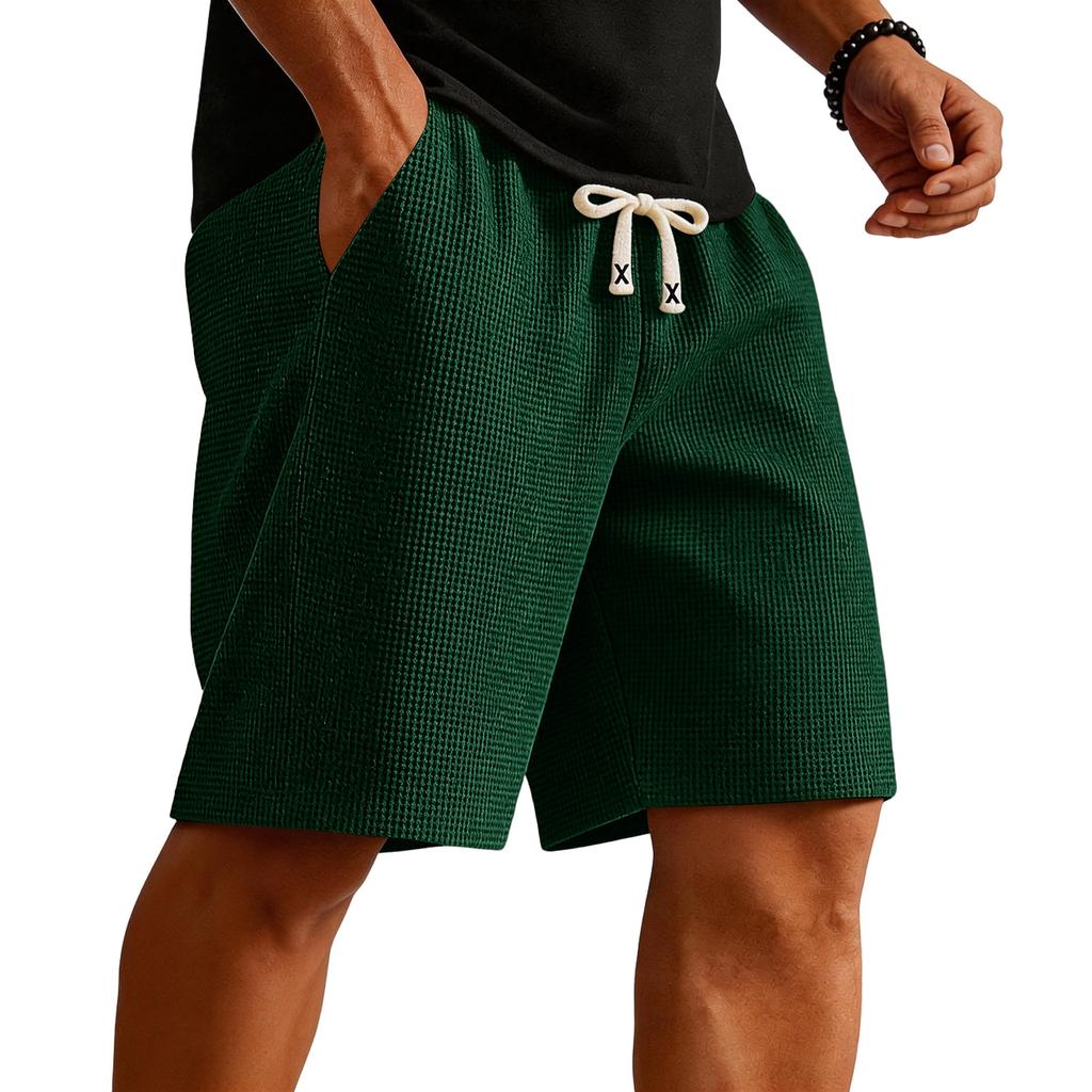 Mens Knit Sweat Shorts Casual Elastic Waist Stretch Workout Gym Shorts 7 inch Inseam Drawstring Running Shorts with Pockets