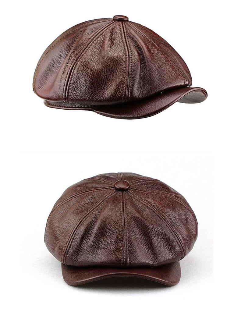 Jesienny Beret Chłopięcy z Prawdziwej Skóry - Modna Płaska Czapka Unisex