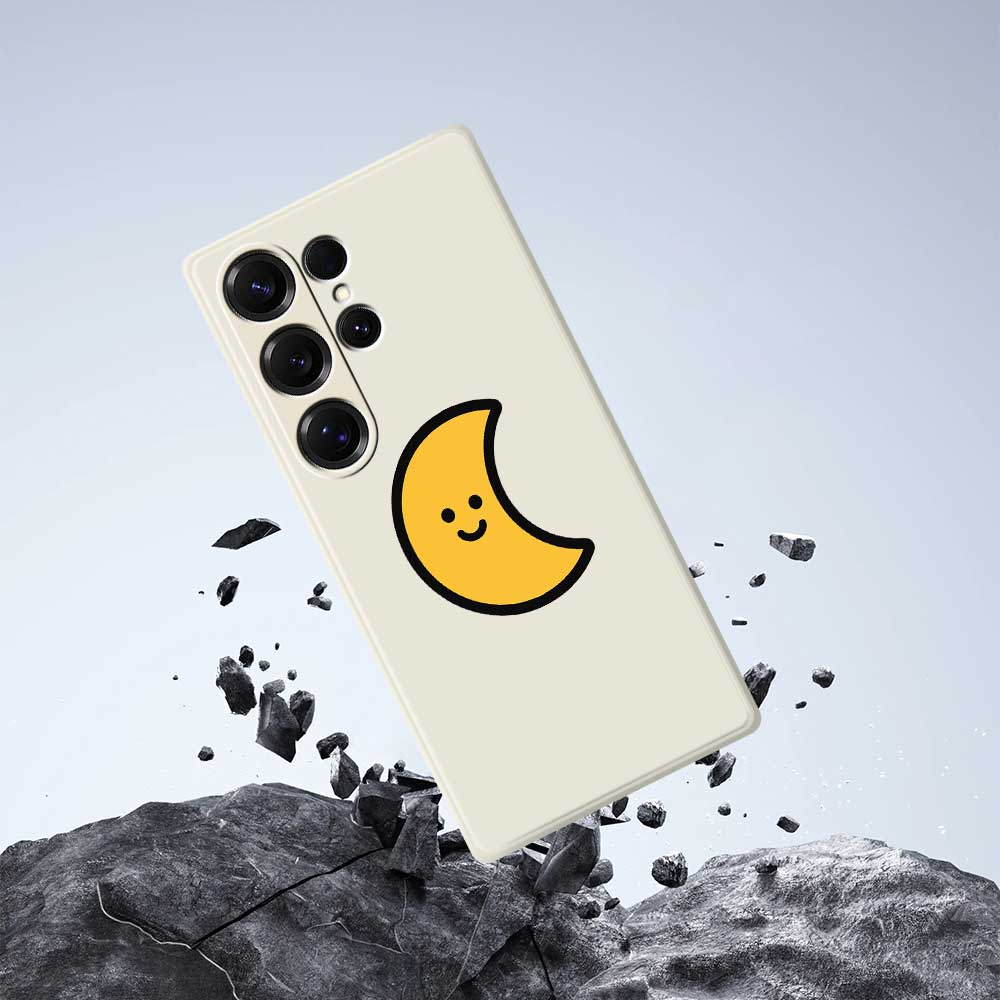 Für Samsung Galaxy S25 Ultra Hülle Gelbes Mondmuster Druck Gerader Rand TPU Handy Rückseite