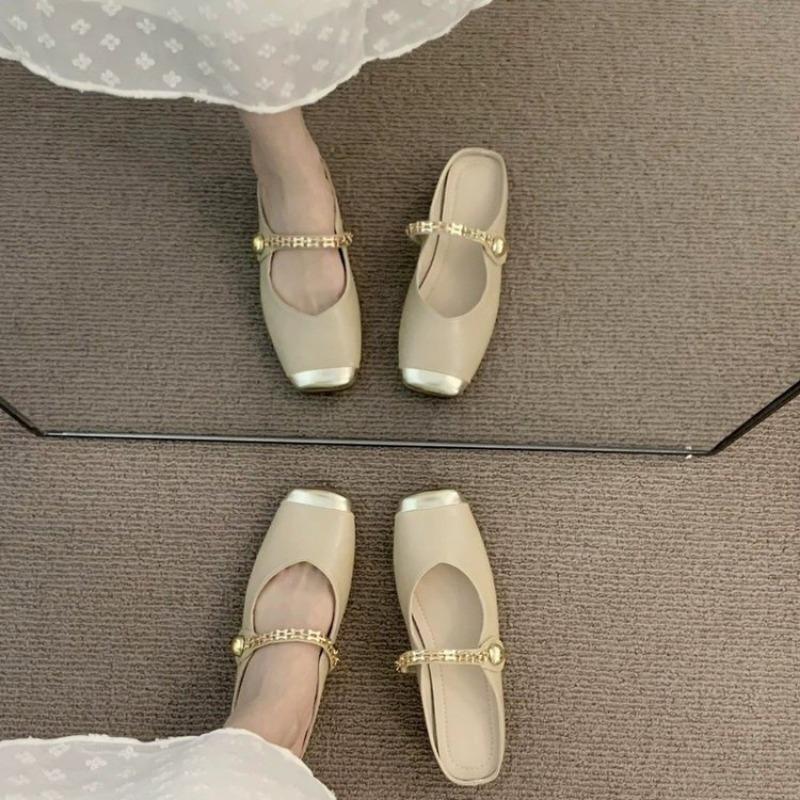 Fashion Trend Brand Design Slides Shoes Summer New Closed Toe Slippers Outer Wear Ladies Fashion Slip On Mules Shoes Flats Beach Sandals