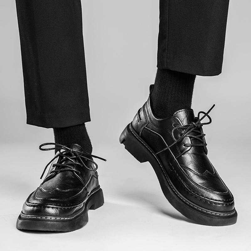 Brock Leather Shoes Autumn Best Man British Business Suit Casual Shoes Black Low Top Martin Shoes