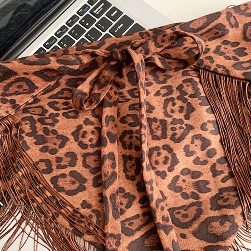 Animal Pattern Tassels Detail Hip Wrap Curtain Triangular Stretchable Belt Waistband Comfortable Daily Party Wear