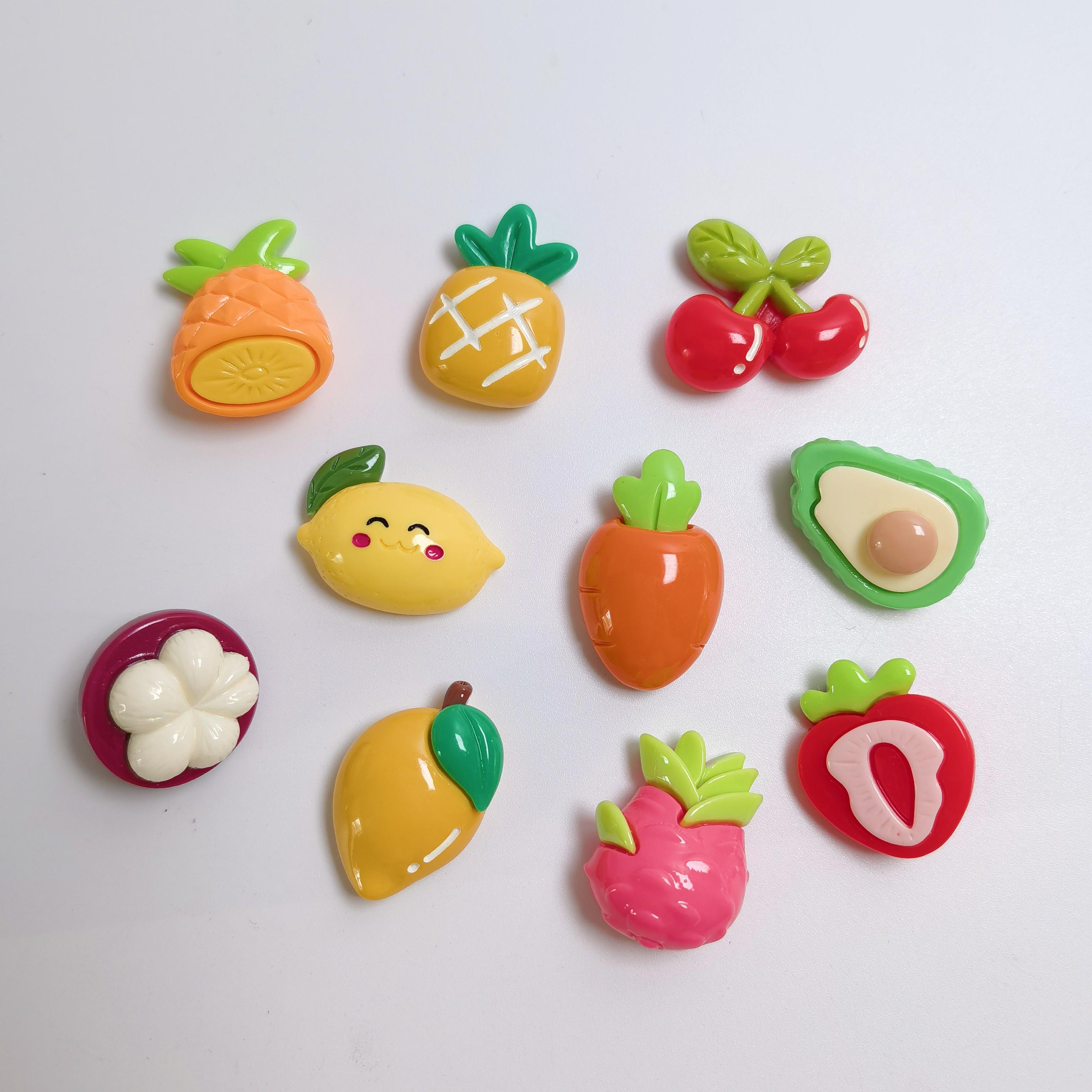 100pcs Fruit Resin Flatback Cabochons Cute Pineapple Strawberry Peach Carrot Slime Cabochons for Phone Case Scrapbooking Decor about22mm-100pcs/bag
