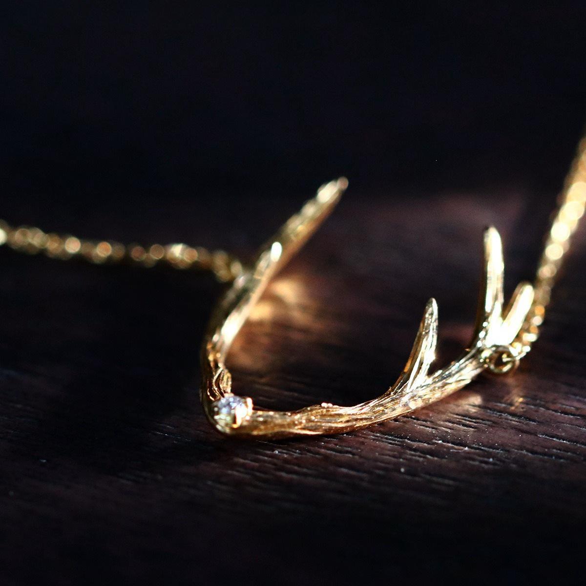 Little Deer 18K Gold-Plated Sterling Silver Deer Antler Pendant Necklace with Zirconia 18K Gold