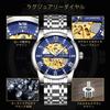 Tevise Men's Skeleton Automatic Watch Silver Stainless Steel Luxury Waterproof Luminescent Diamond Roman Numerals Dial Gold and Blue