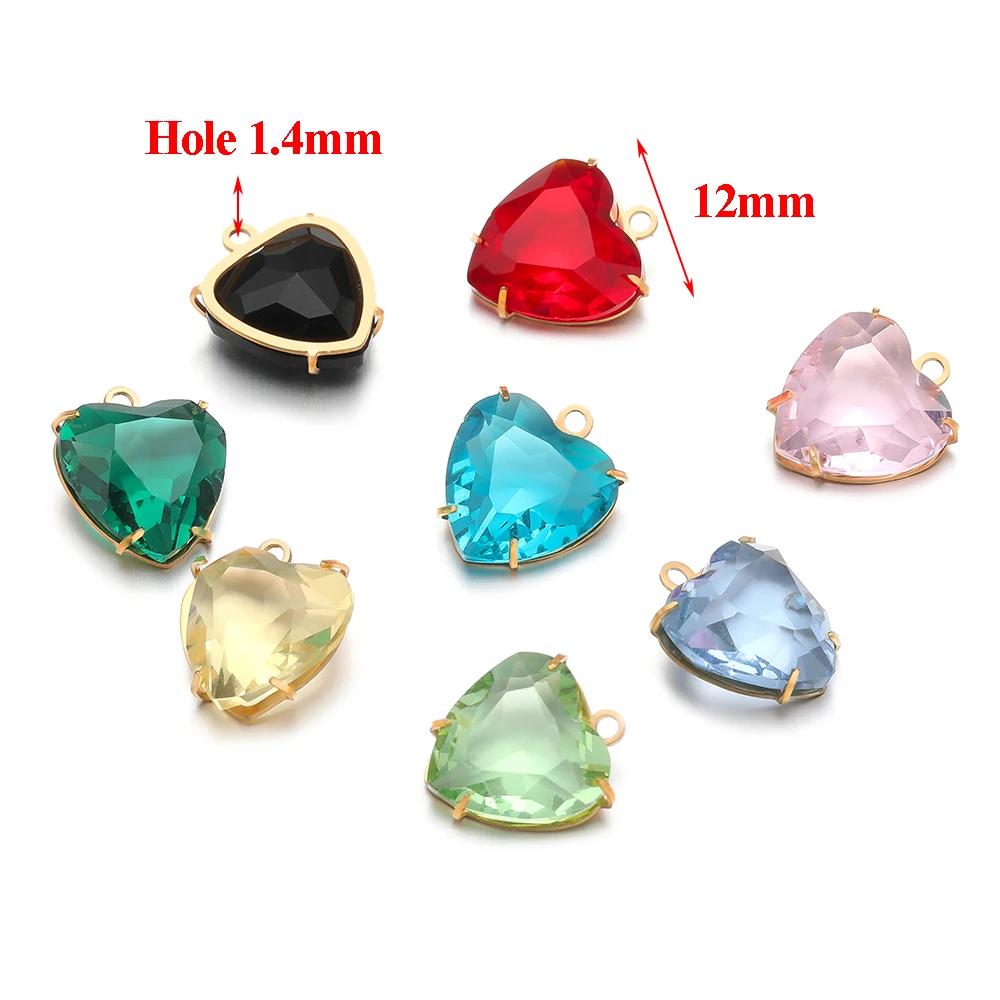 5pcs Stainless Steel 12mm Heart Crystal Glass Charms for DIY Jewelry Exquisite Necklace Bracelets Findings Earrings Making