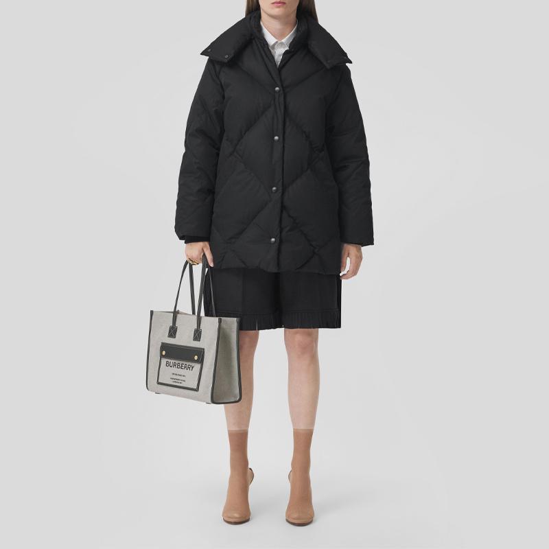 Burberry Freya Horseferry Print Canvas And Leather Tote Bag Women Tote Bags Gray Black 80441371