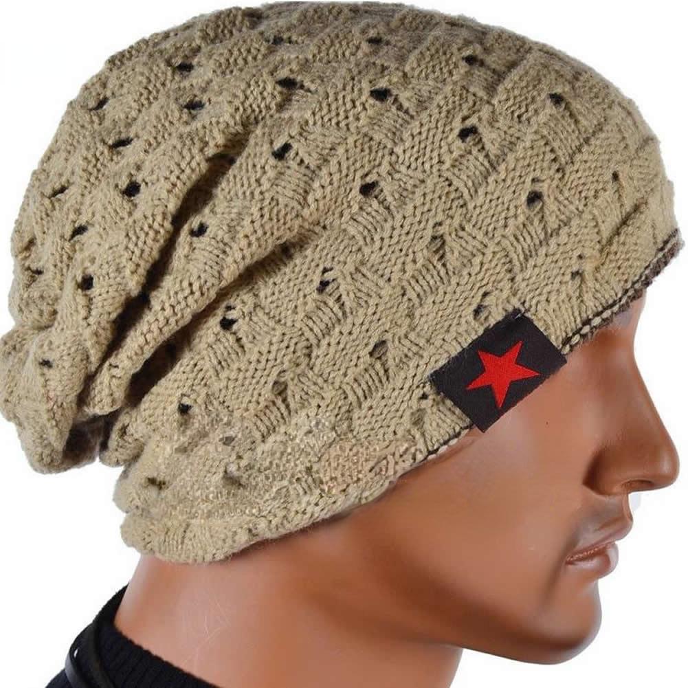 Winter Warm Men Star Skull Chunky Hat Women Knit Beanie Reversible Baggy Snow Cap Male Oversize Cap Warm Causal Accessories
