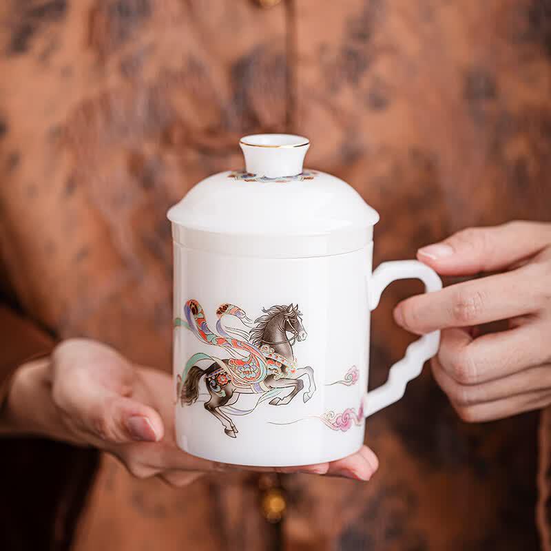 Sushih Ceramics Dunhuang Success Ice Jade Porcelain Tea & Office Cup Set