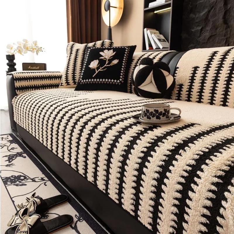 

Geometric Lines Jacquard Soft Thicken Tuffed Fleece Sofa Towel Blanket for Living Room Cover Machine Washable Friendly 70*70cm білий