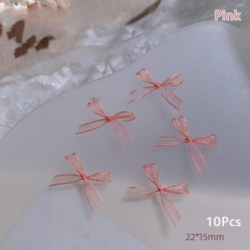10Pcs Organza Ribbon Bow Nail Charms 3D Decoration Bows Knot  Korean Nail Parts Manicure Jewelry Kawaii Accessories