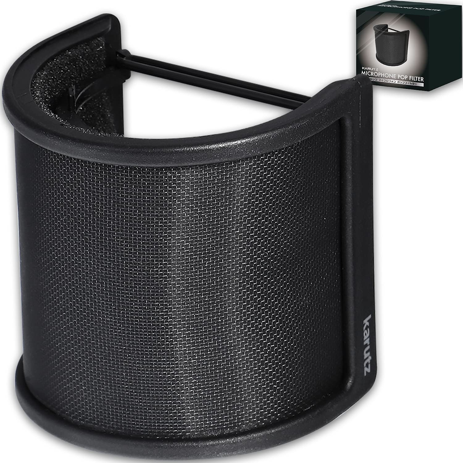 

karutz Pop Guard Microphone Filter by a Professional Microphone Guard Reflection Filter Noise Prevention Pop Blocker Black [Supervised Singer]