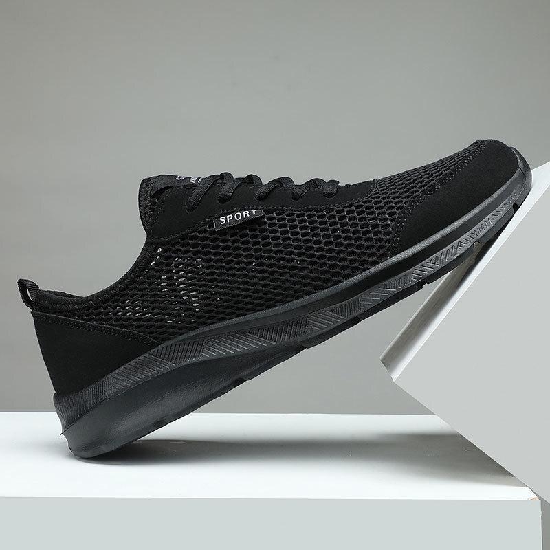 Summer Men Casual Shoes Lightweight Lace-up Sneakers Men Breathable Mesh Walking Shoes Fashion Mens Gym Shoes Plus Size 39-48