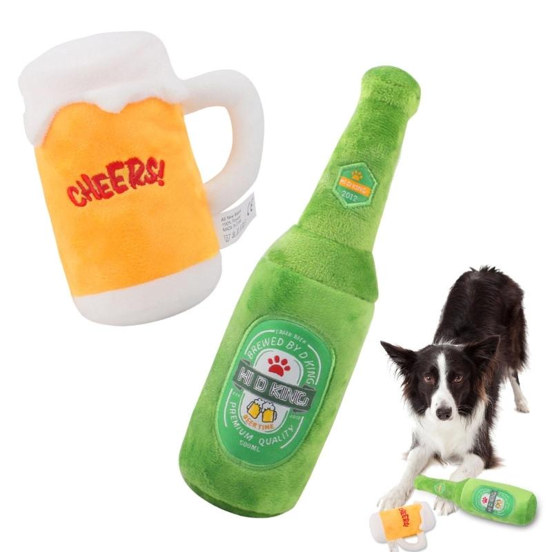 Interessante Quietsch-Stoffhundespielzeuge Bierflasche / Becher Welpen-Kauspielzeug Weich Langlebig