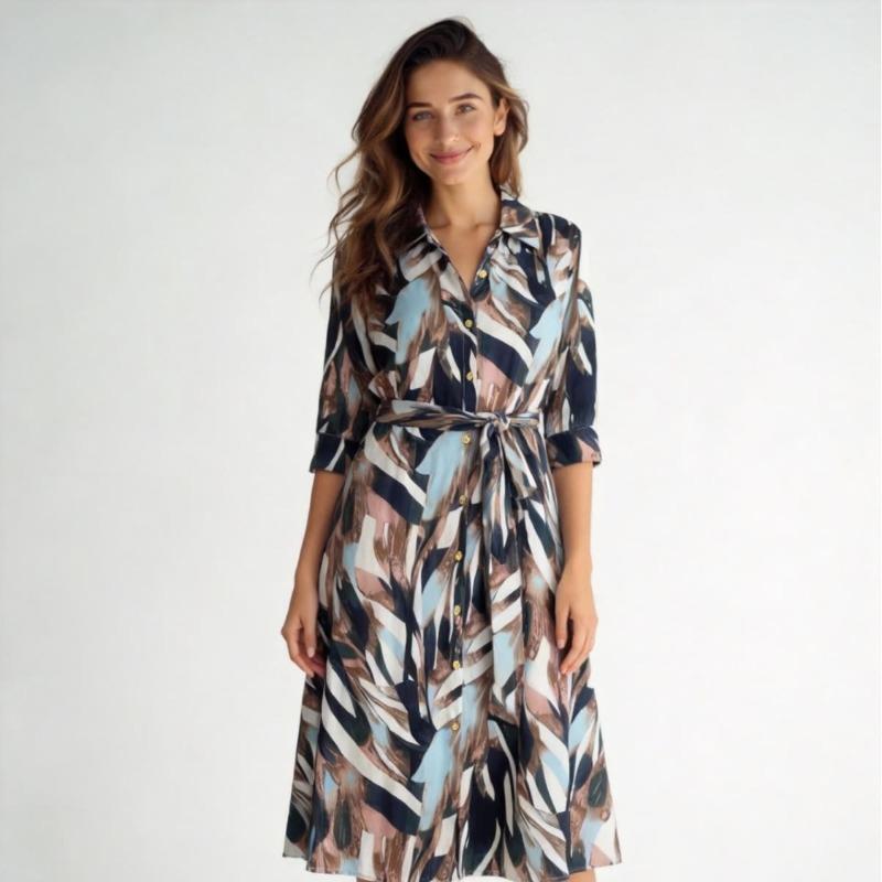 

2 New women s high-end seven-quarter sleeves trendy casual temperament light and familiar style dress M