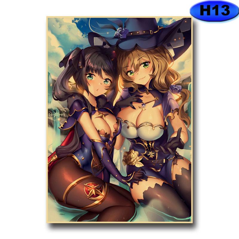 Genshin Impact Series Poster HD Game Posters Kraft Paper Painting Home Decor Bedroom Wall Art Picture Sexy Anime Girl Poster