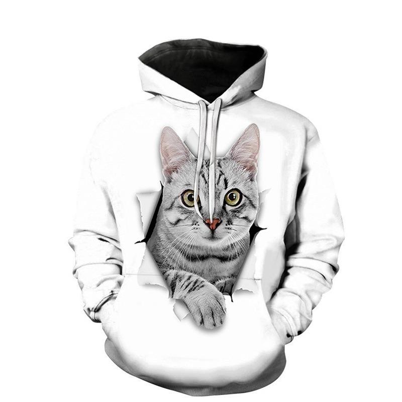 Autumn 3D Cute Cat Printed Hoodies Fashionable Casual Sports Long Sleeved Men's Hooded Sweatshirts