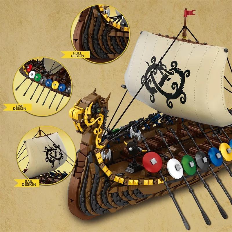 2547PCS Viking Warship Building Blocks Pirate Keelboat Model Bricks Desktop Collection Decoration Diy Toy For Kids Holiday Gifts