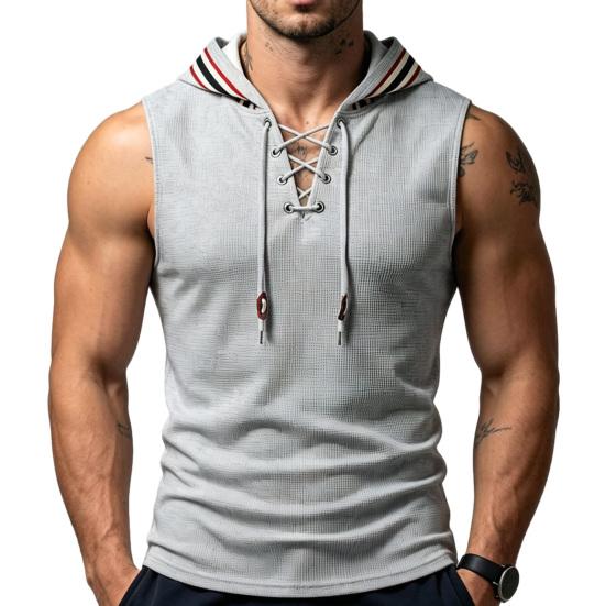 Męski Tank Top Mięśniowy, Bezrękawnik z Kapturem Slim Fit, Oddychająca Kamizelka Treningowa na Siłownię na Lato na Zewnątrz