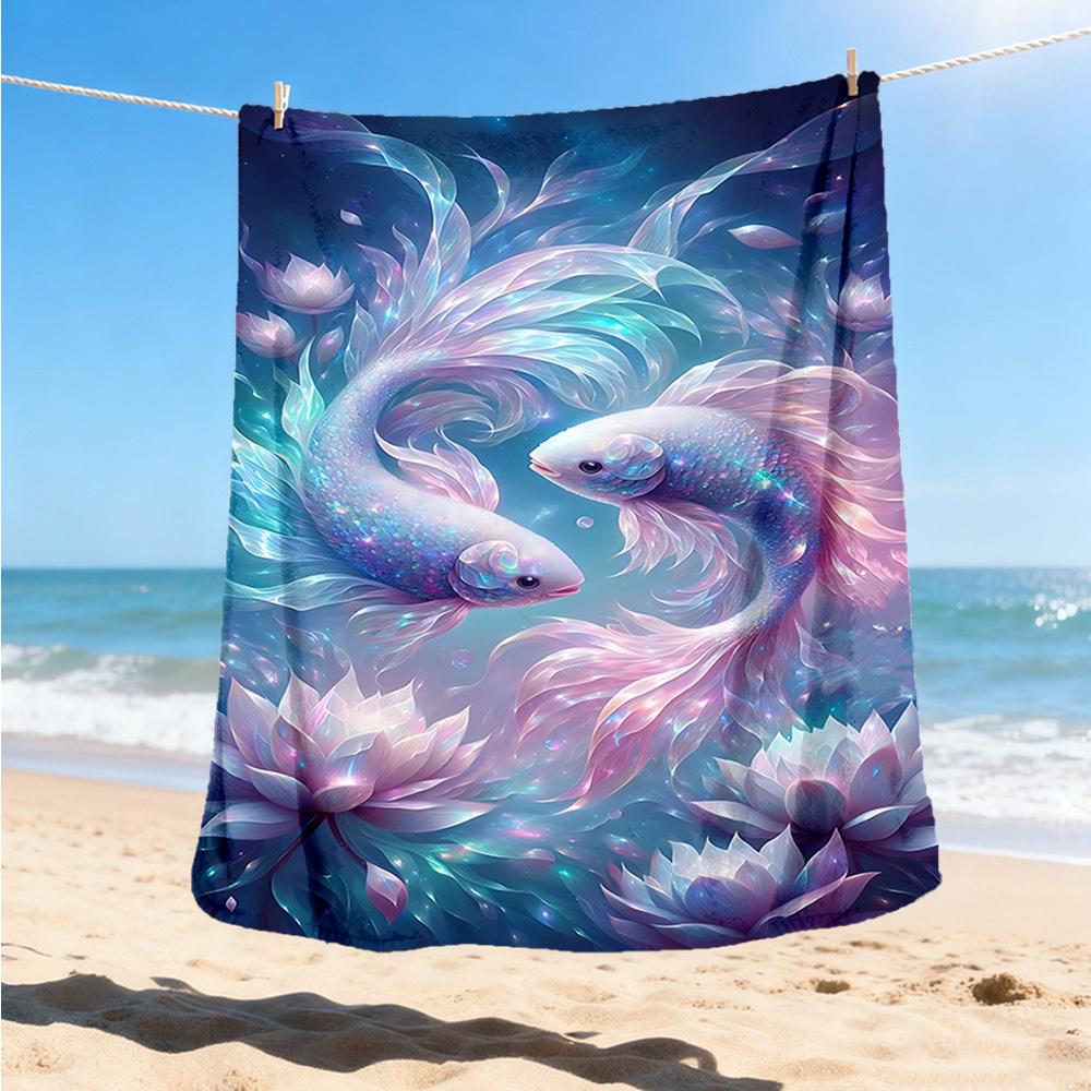 1pc Fantasy Fish Artwork Throw Blanket Polyester Fiber, Lightweight Flannel, Soft & Warm, All Season Use for Outdoor, Camping Digital Print