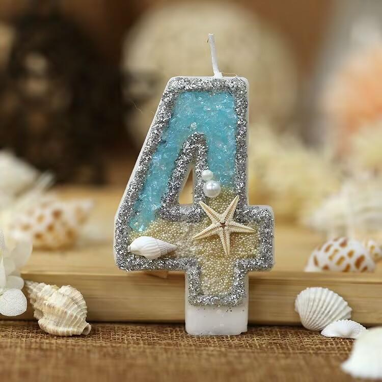 0-9 Number Birthday Candle for Cake, Beach Starfish Sequins Number Cake Candles,  Happy Birthday Candle, Cake Topper