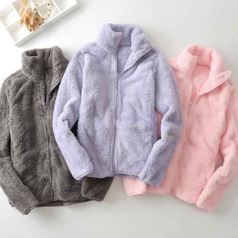 Coral Fleece Fleece Jacket Men's Fleece Short Jacket Women's Top Autumn and Winter Double-sided Fleece Cardigan Couple Thermal Sweater