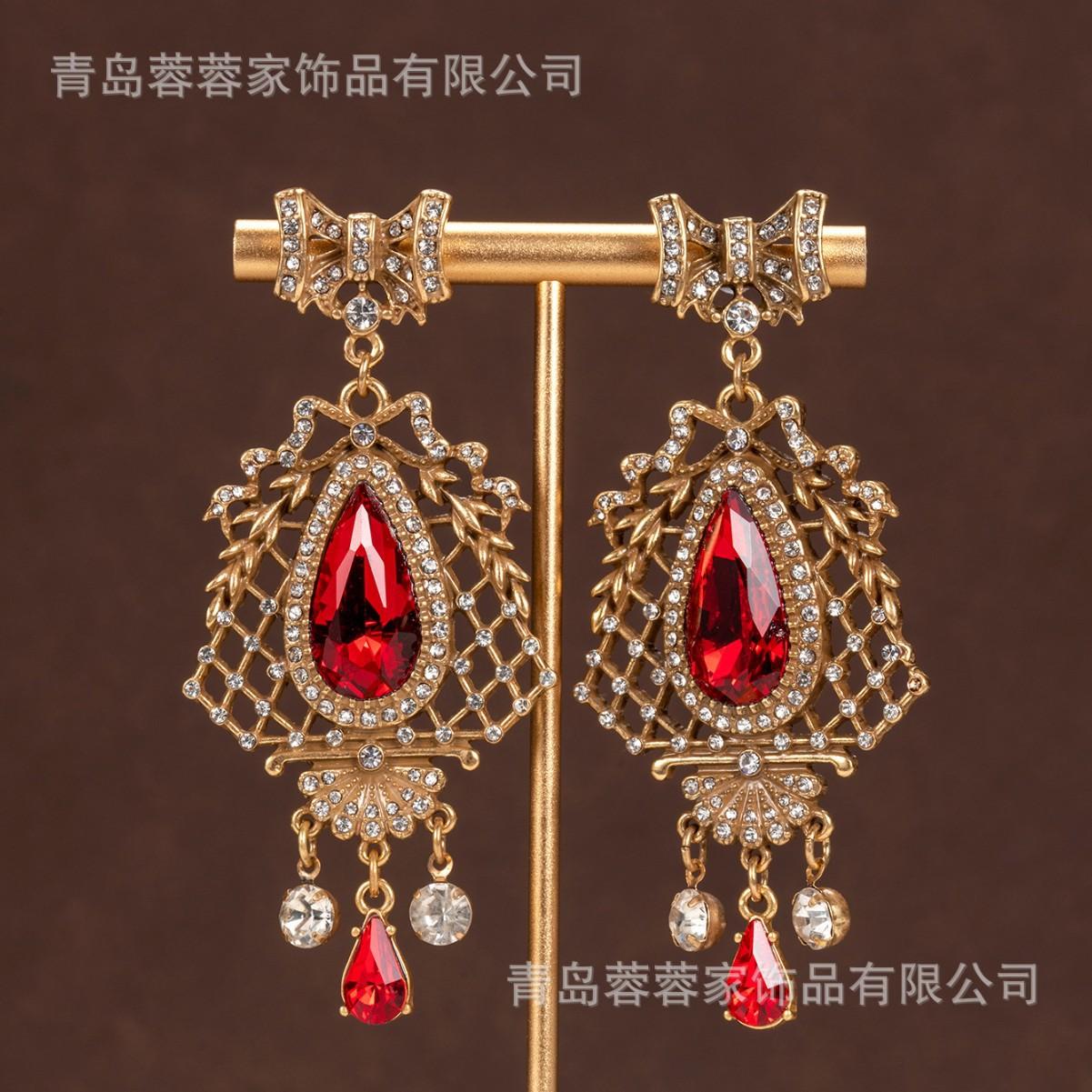 French Court Style Heavy Industry High-end Temperament Micro Inlaid Colorful Zircon Water Droplet Earrings Banquets Fashionable