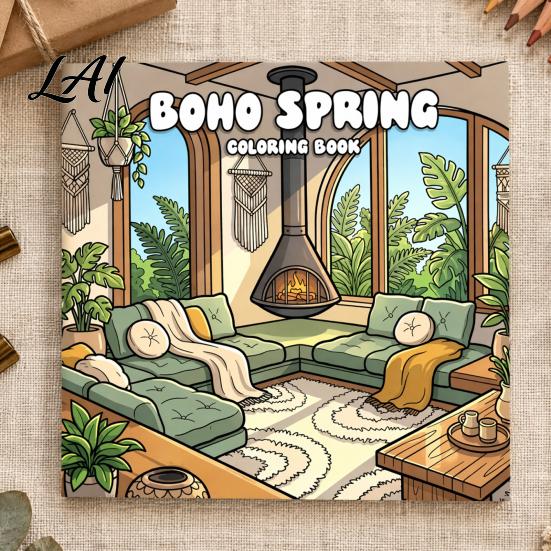 Detailed Illustration Coloring Pads Boho Spring Book Relaxation Stress Relief Line Art Patterns Creative Hobbies for Portable Supplies Home
