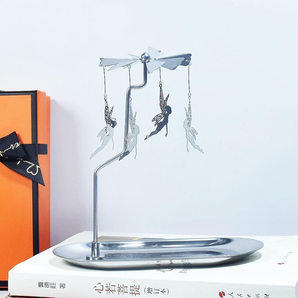 Gold/Silver Christmas Rotating Candle Holder Stainless Steel Rotating Candlesticks Night