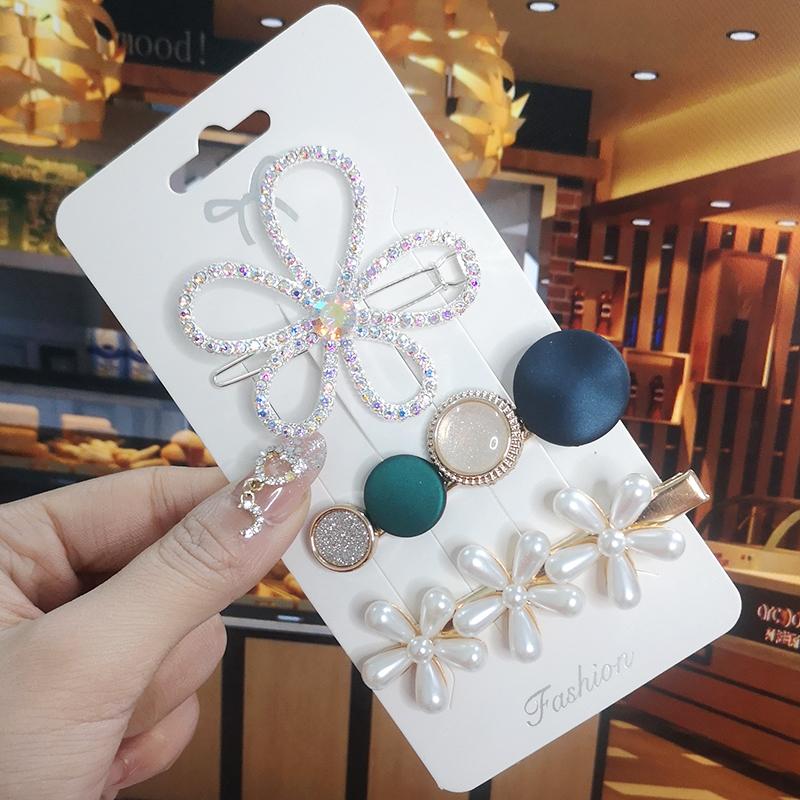 Korea Shiny Crystal Hair Clip Set Fashion Hair Accessories  Trend For Women Girl Pearl Rhinestone Hairpin Side Clip For Hair