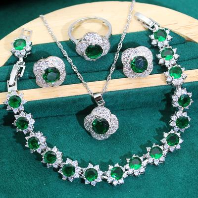 2024 Neues Schmuckset Grünes Zirkon Set Accessoires Ohrringe Ring Hochzeit