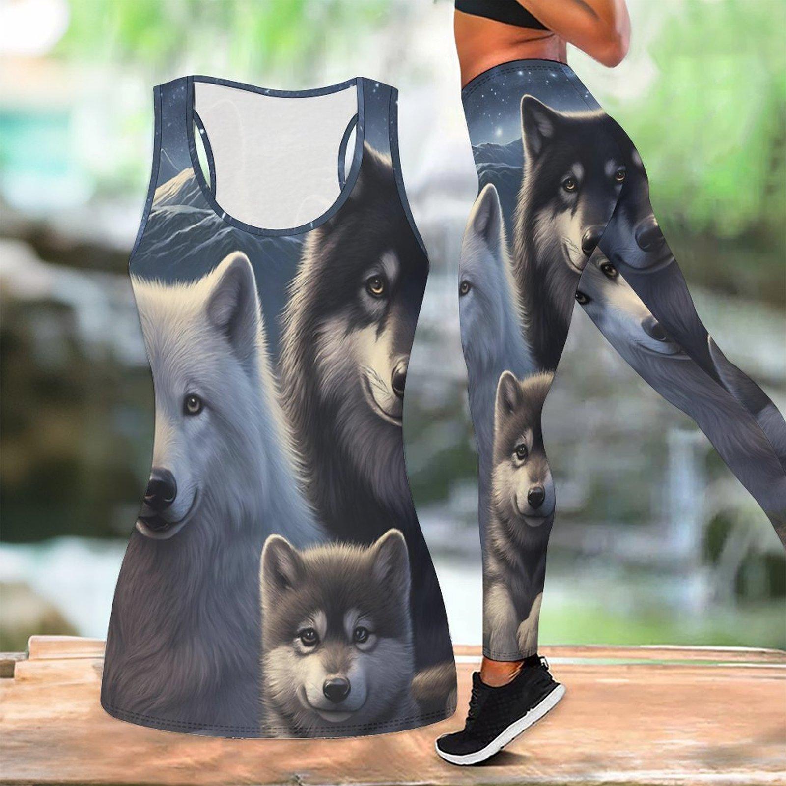 

Cunning Wolf Pattern Print Yoga Outfit for Women Fashion Workout Leggings Fitness Sports Casual Yoga Set Sports Suit 8XL сірий