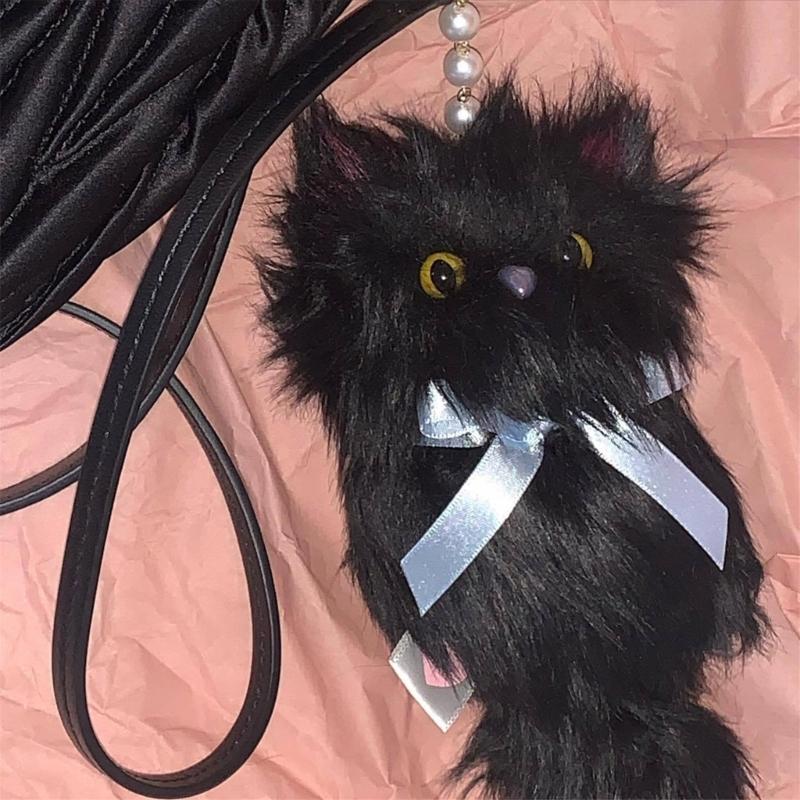 Plush Cat Keychain Cute Decorations Keyring Hanging Ornament Backpack Handbag Charm Pendant Gift for Girls Women