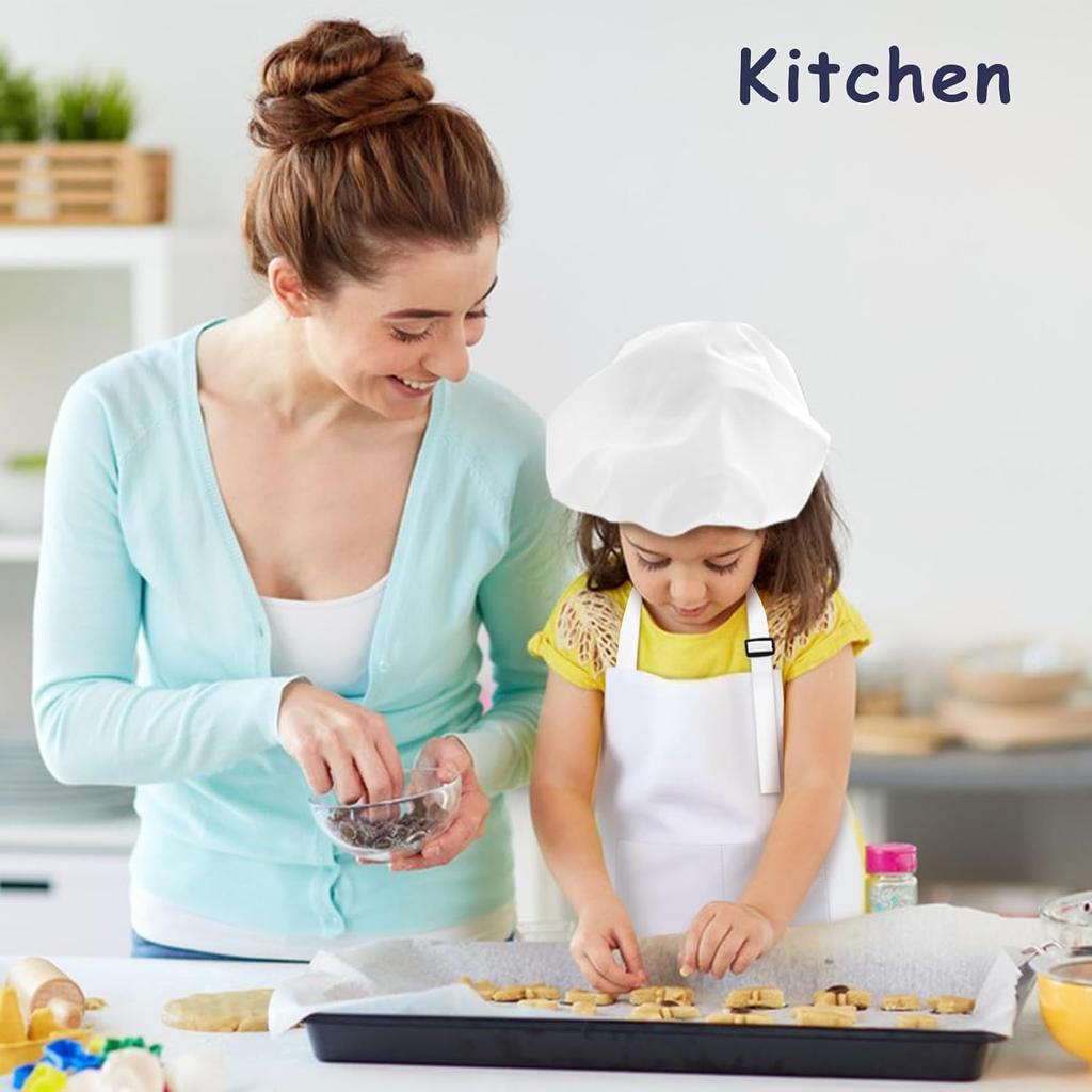 Kids Apron and Chef Hat Set, 30 Pieces Adjustable for Cooking Baking Painting, Ages 6-13, White