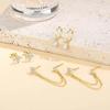 3pcs Set Charm Gold Color Stainless Steel Four-leaf Crystal Stud Earrings for Women Temperament Piercing Chain Jewelry Set Gift