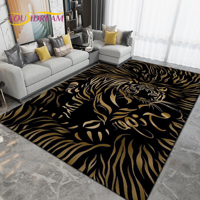 Cartoon Tiger Lion Wolf Animal Area Rug,Carpet Rug for Living Room Bedroom Sofa,Doormat Kitchen Bathroom Non-slip Floor Mat Gift