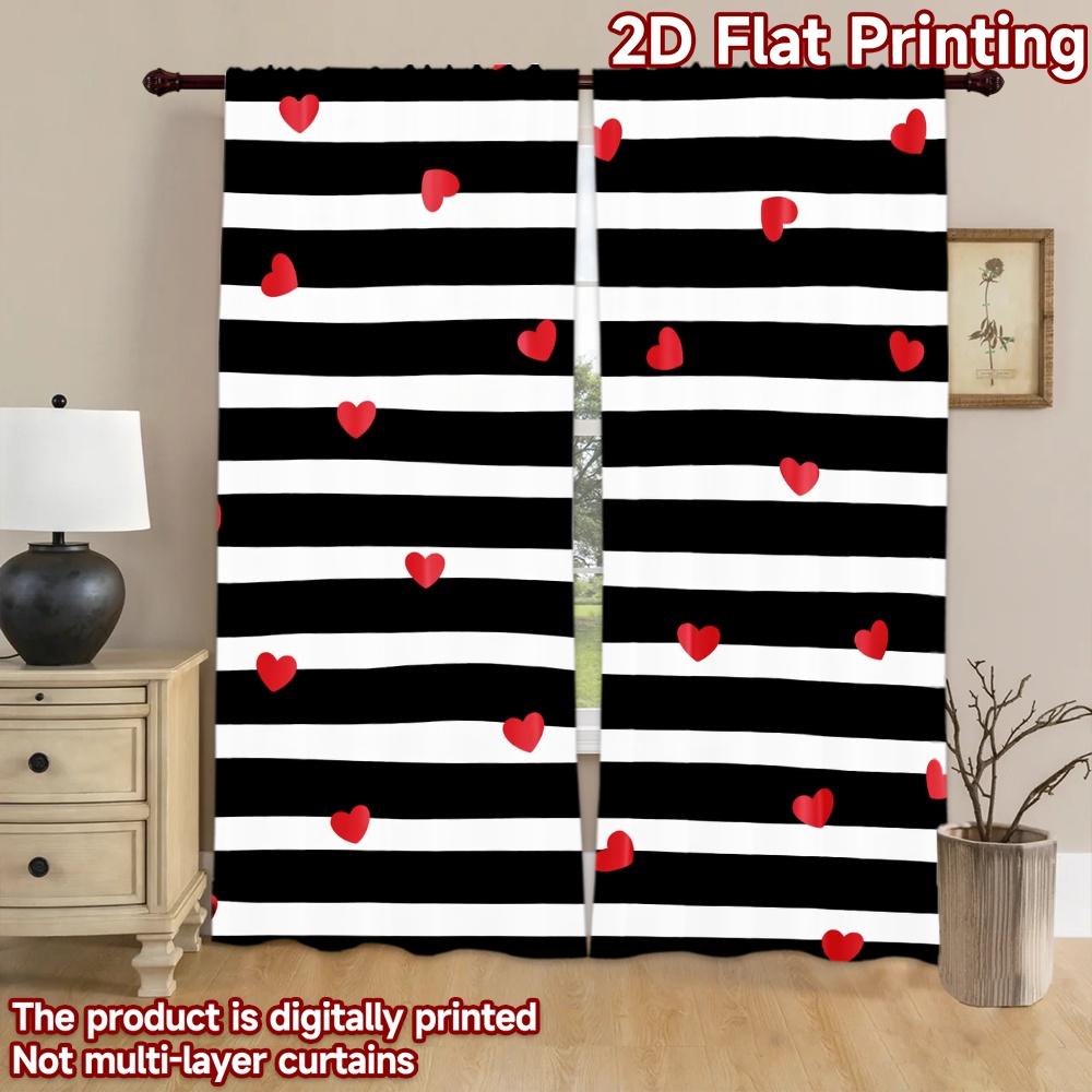2D flat printing 2pcs Curtain Scene Curtain Valentine's Day Hearts Stripes Digital Printed Polyester Drapes Holiday Decorations