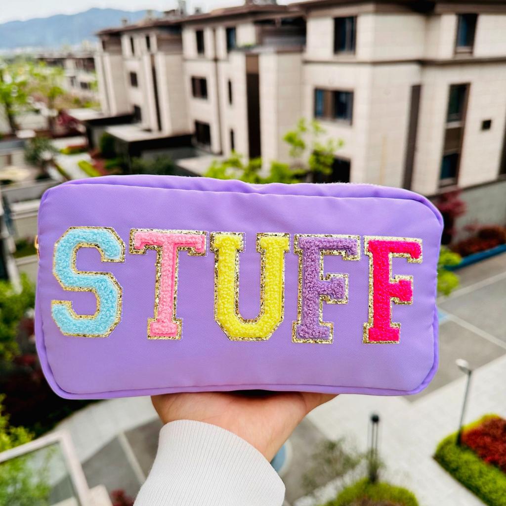 Portable Nylon Women's Cosmetic Bag Simple Letter Sticker Ladies Large Storage Bags Female Make Up Case Travel Clutch Handbags