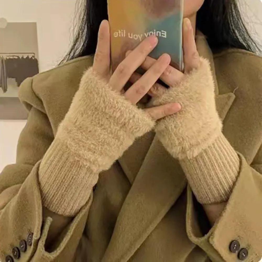 Autumn Winter Warm Woolen Half Finger Gloves Fashion Soft Half Gloves Solid Color Warm Insulation Fingerless Gloves Gloves