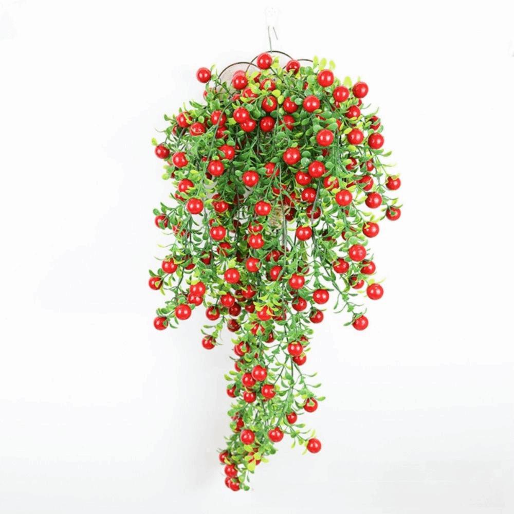 Ornament Simulationspflanze Ranke Rot Orange Frucht Hängende Girlande Hohe Qualität Pflanzenwand Geschenk