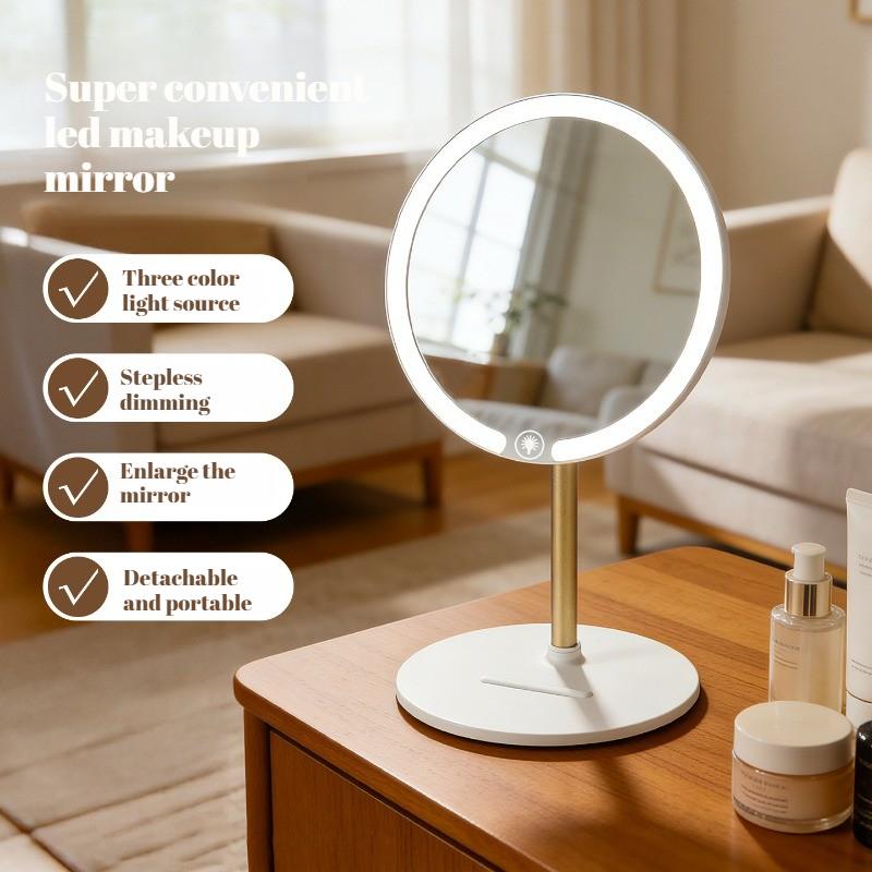 Espelho de Maquilhagem Portátil com Luzes Controlo por Toque Brilho de 3 Velocidades Ângulo Múltiplo LED Espelho Cosmético para Maquilhagem e Cuidados Pessoais