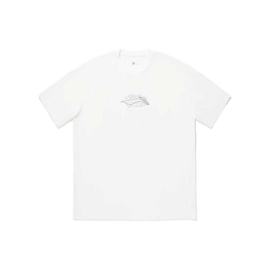 Li Ning Letter Pattern Printed Loose Round Neck Short Sleeve Drop Shoulder T-Shirt Unisex T-Shirt Off-White AHSU221-4
