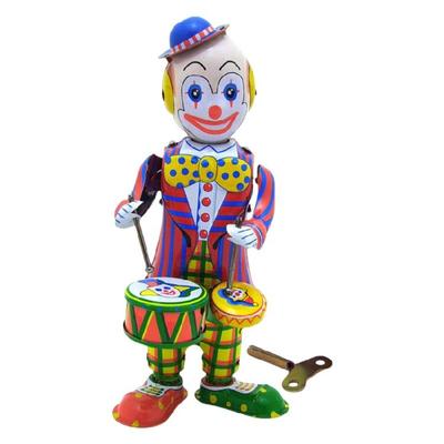 Aufziehblechclown-Trommler Modellfigur Statue Spielzeug für Kinder und Erwachsene Charme Retro Heim Antik Schreibtischornament
