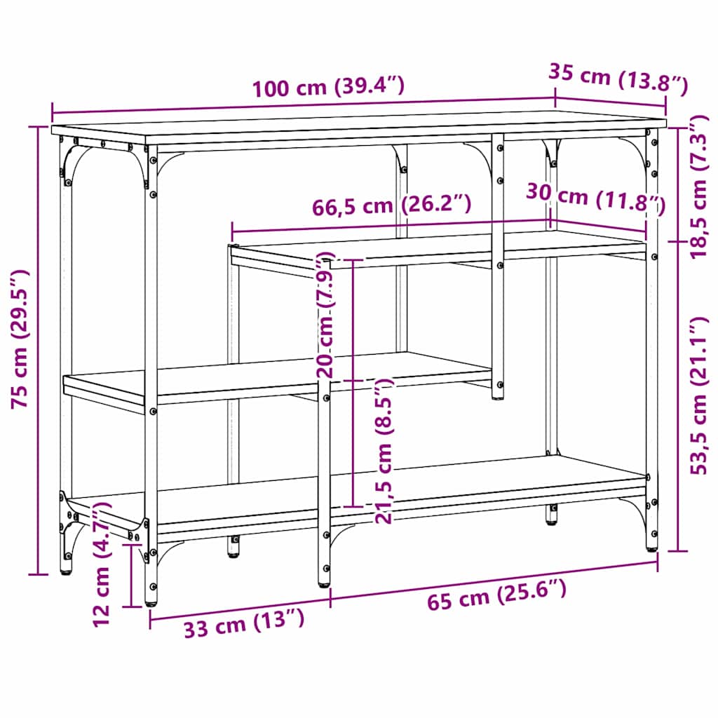 Console Table with Shelf Artisan Oak 100 X 35 X 75 Cm