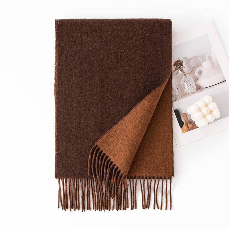 Lamb Wool Solid Color Large Scarf Autumn and Winter New Double Sided Wool Scarf Versatile Thickened Warm Shawl Dual Use