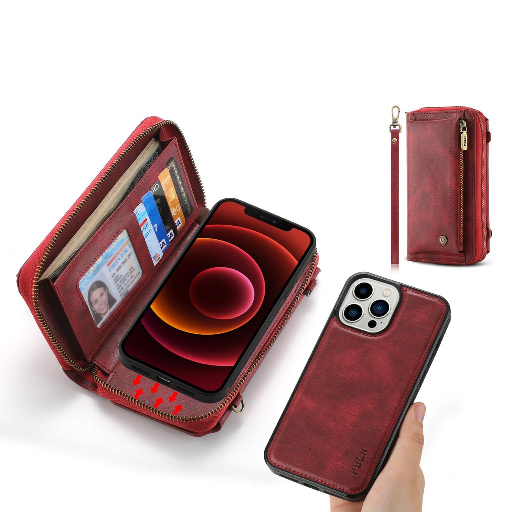 Applicable to iPhone15 mobile phone leather case 16Pro multi-function split mobile phone case zipper wallet oblique span bag 14