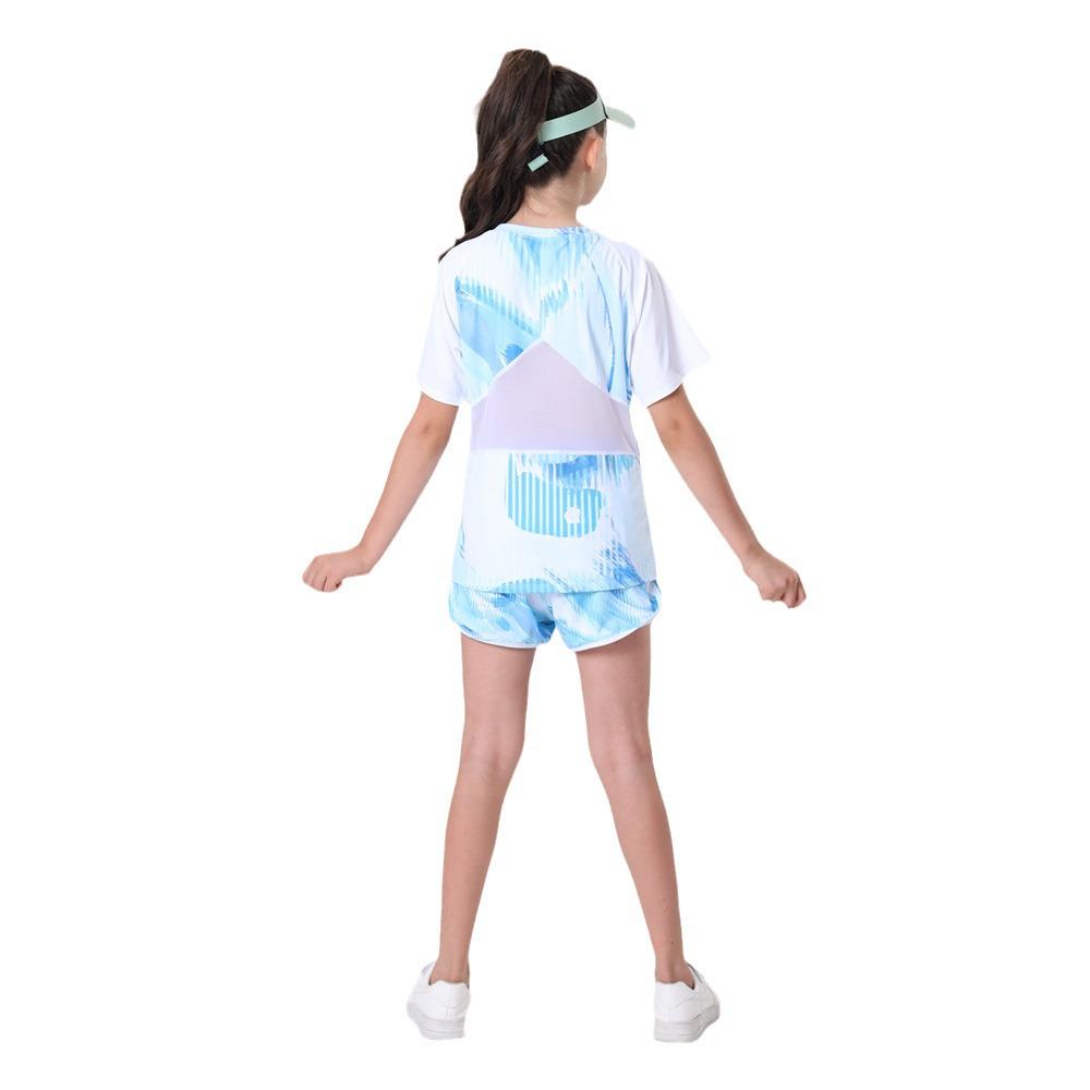 Girls' Quick-Dry Outdoor Fitness Set - Short Sleeve & Pants for Yoga, Badminton, Cycling, and Sports Competition.