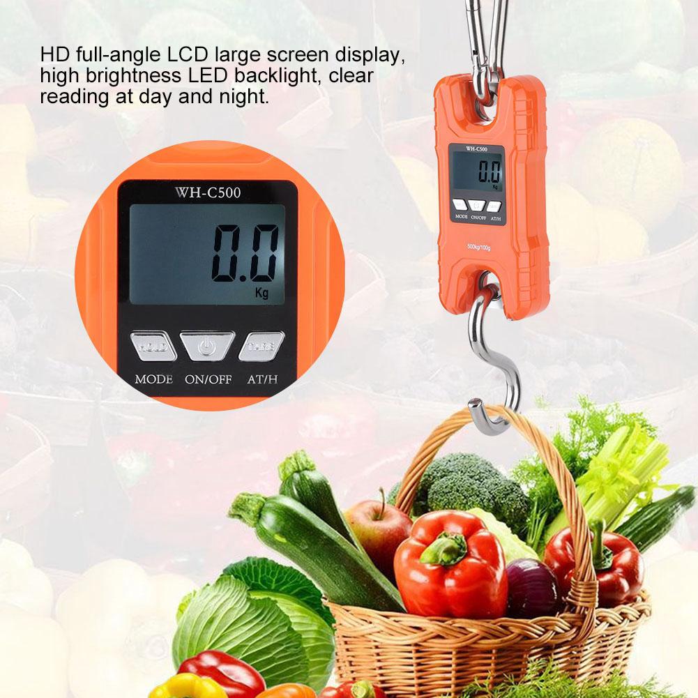 500 Kg Mini Crane Scale Portable Digital Hanging Scales LCD Display for Home Farm Market Fishing